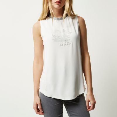 White curved hem tank top